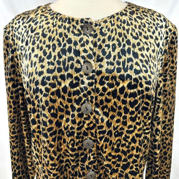 EXPO Vintage 90s Velvet Leopard Print Cropped Jacket Womens Plus 16 Mob Wife Y2K - Picture 2 of 6
